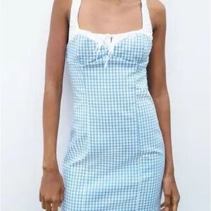 Zara Blue and White Dress with Gingham Pattern